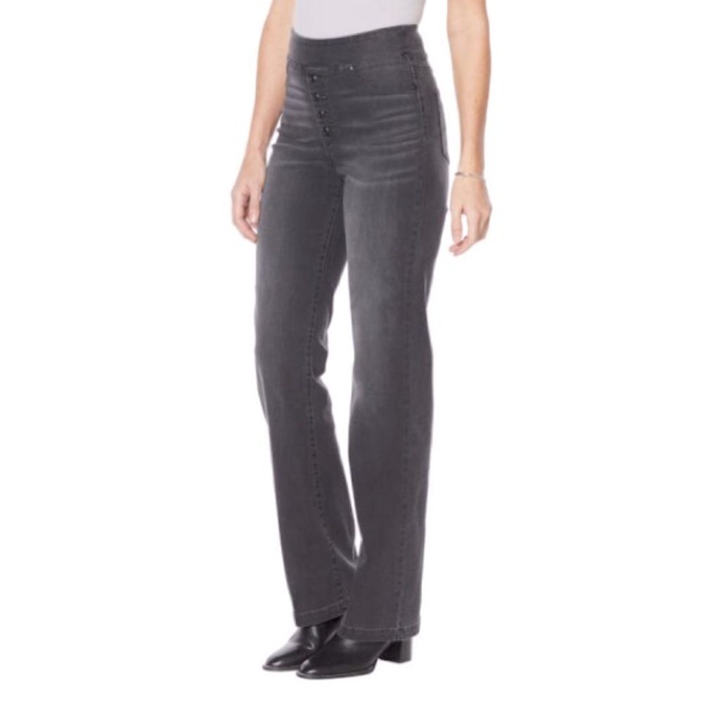 DG2 Diane Gilman virtual stretch pull on trouser jean faded black NWT XS/28x32